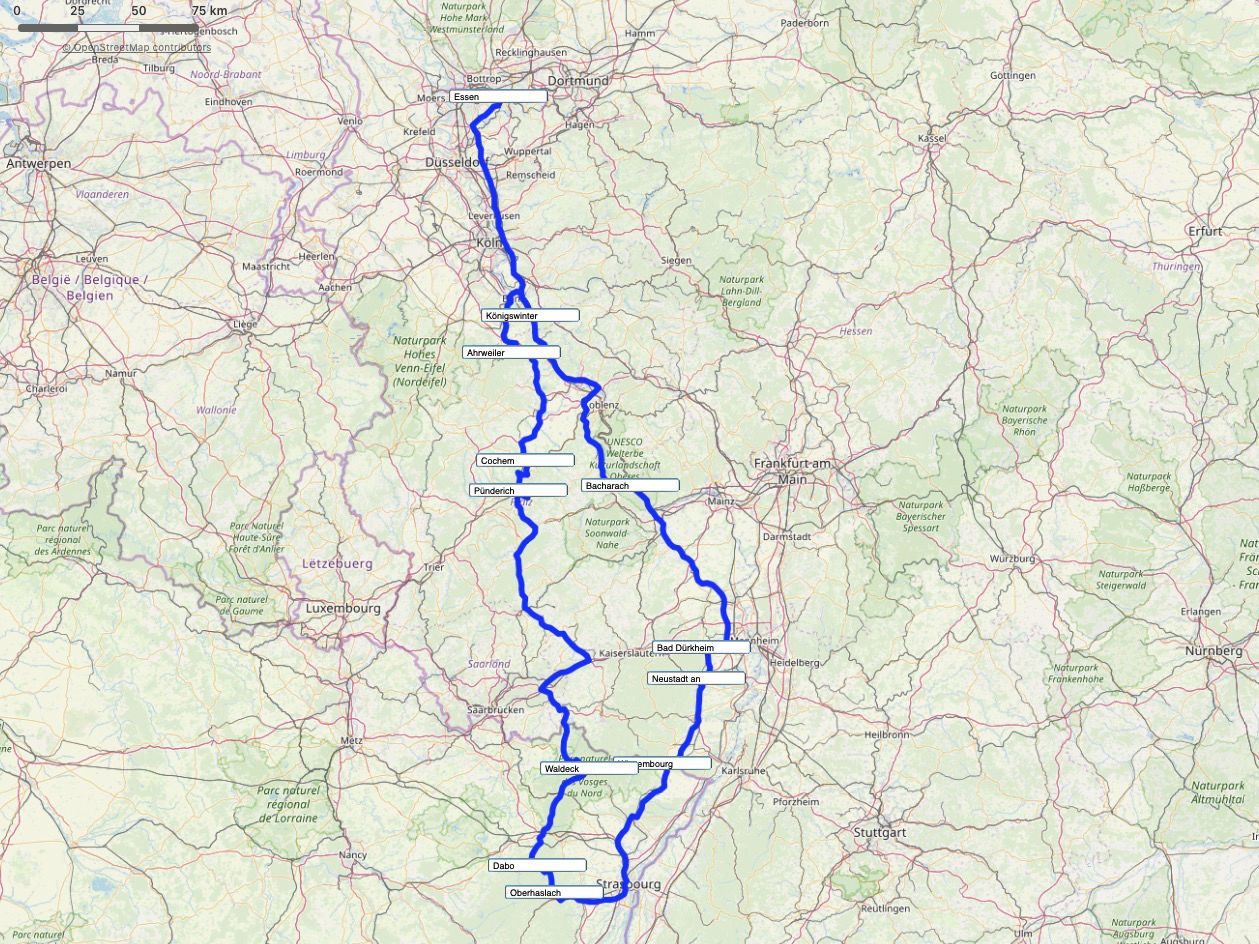 Karte Motorradtour Rheinland-Pfalz und Vogesen